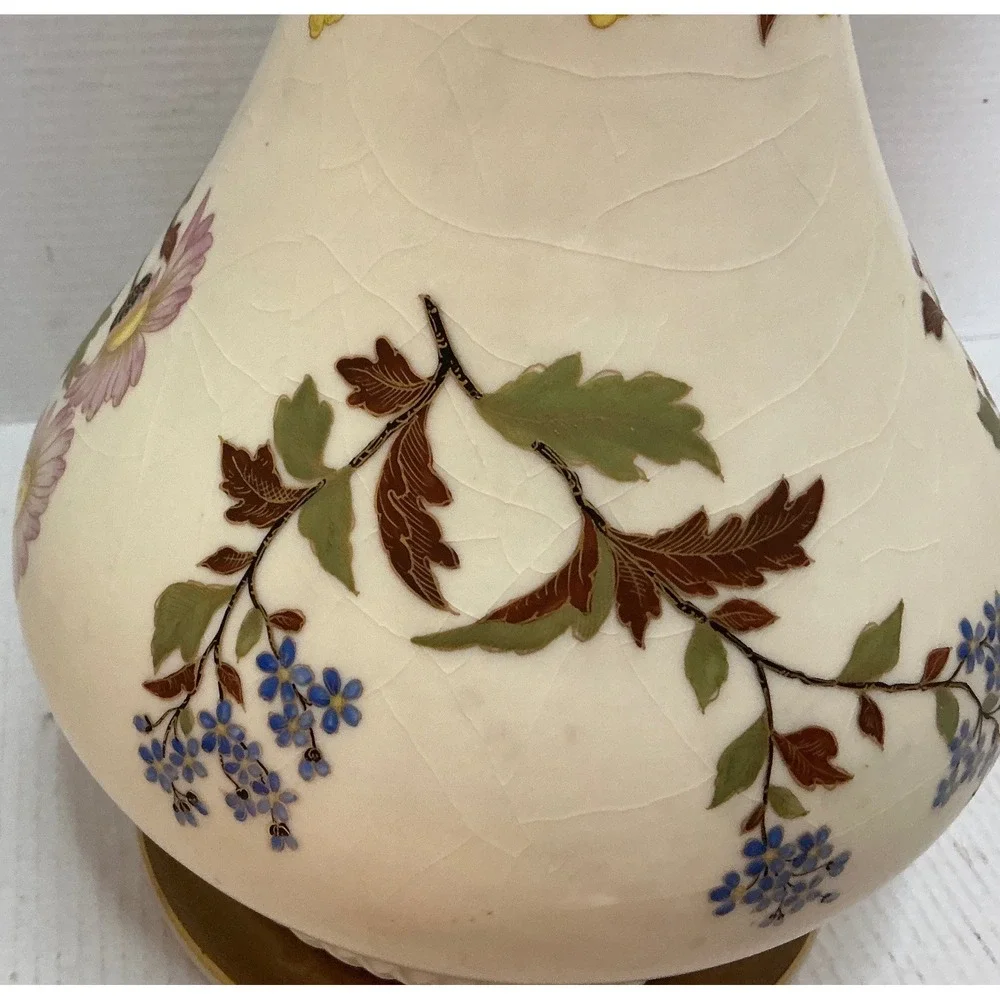 Carlsbad Vintage Porcelain Pitcher Floral Gold Handle Art Nouveau Vase 12.5in
